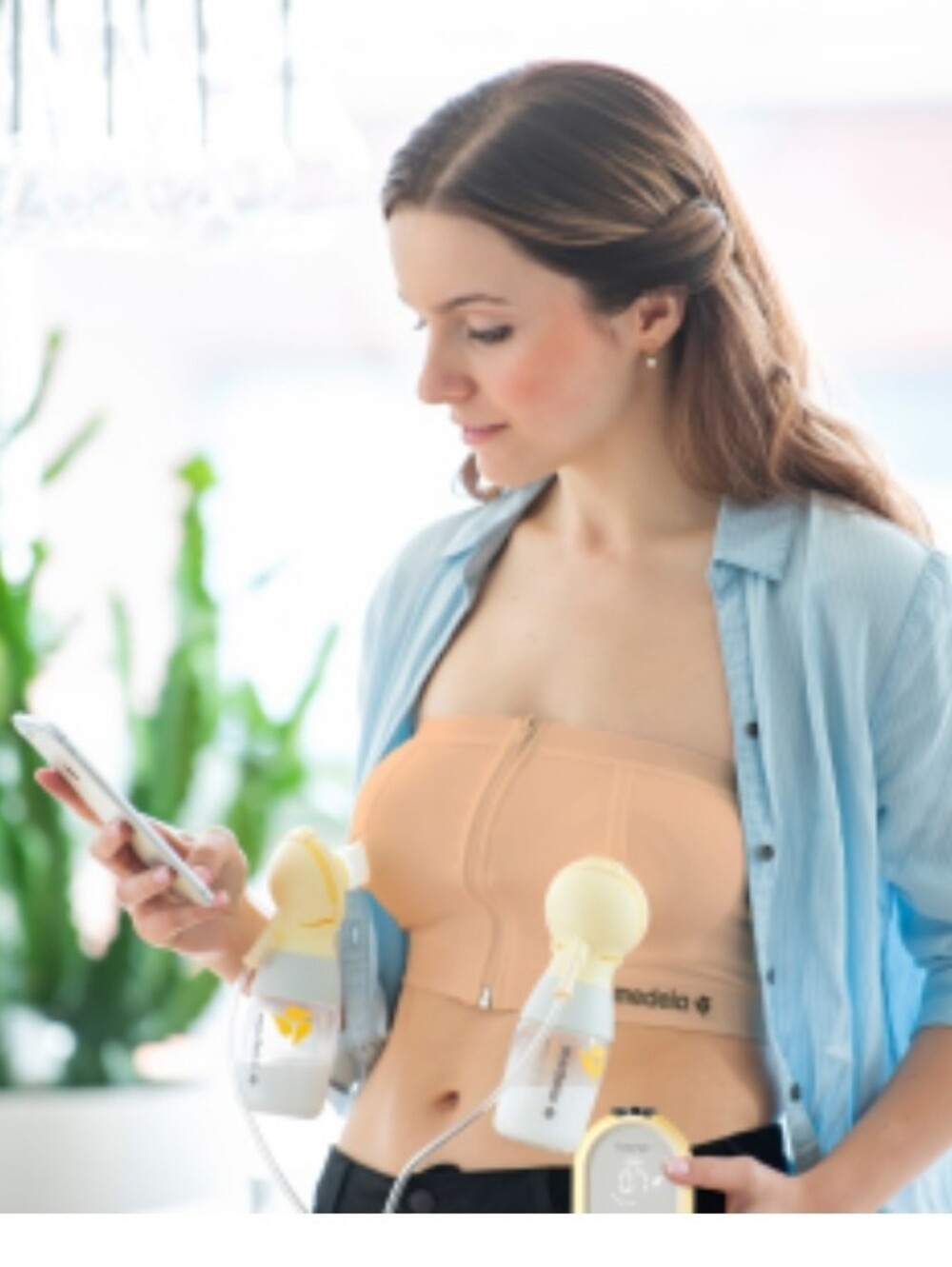 Medela Peach Hands-Free Pumping Bra Chia Beige Sz Lg Top Hook W/zipper Breastfed